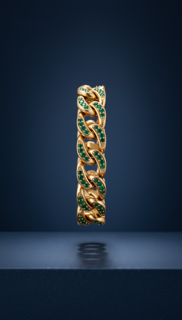 18k Gold Link Bracelet with Emerald Accents