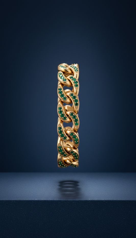 18k Gold Link Bracelet with Emerald Accents